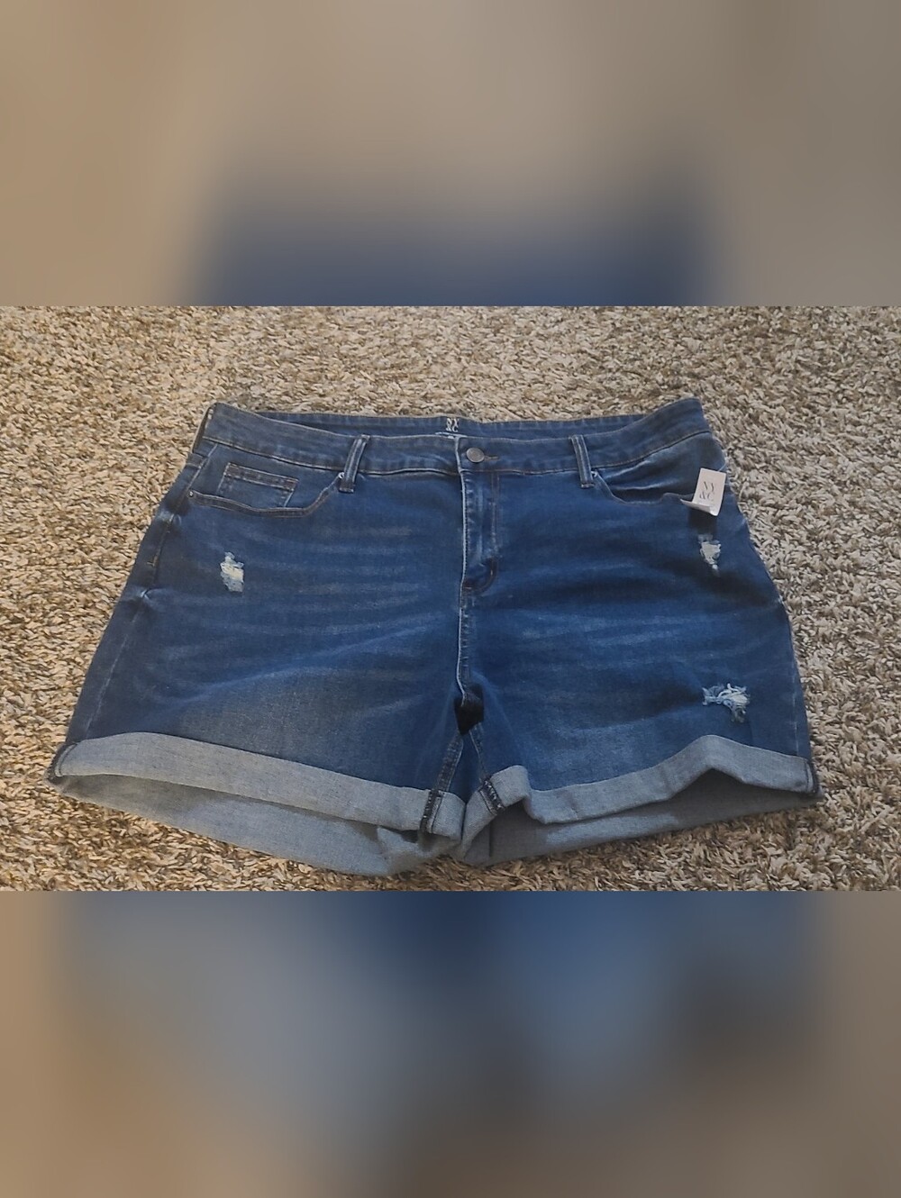 New York & Company Dark Blue Rolled-Cuff Denim Shorts